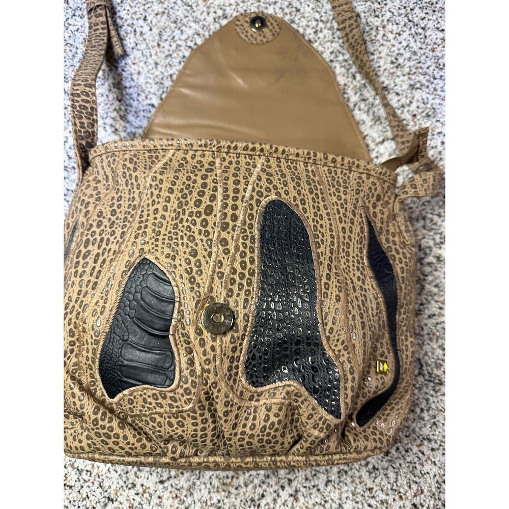 Vintage NAS Crossbody Purse Womens Brown/Black Patchwork Embossed Flap Bag - Picture 13 of 14